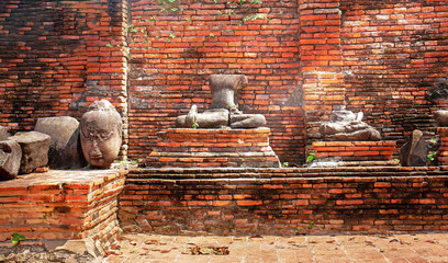 Buddha statues at temple of Wat Yai Chai Mongkol in Ayutthaya ,Thailand