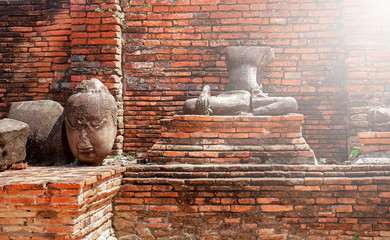 Buddha statues at temple of Wat Yai Chai Mongkol in Ayutthaya ,Thailand