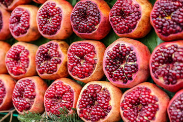 Group of half pomegranates