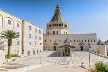 Exterior of Church of the Annunciation or the Basilica of the Annunciation in the city of Nazareth in Galilee northern Israel. - obrazy, fototapety, plakaty