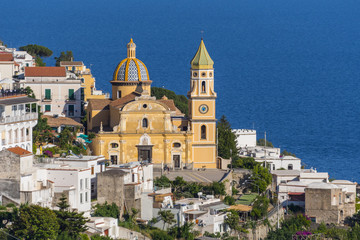 Fototapeta na wymiar The Renaissance San Gennaro church in the center of the town of Praiano on Italy's Amalfi Coast.