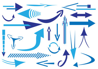 Blue vector arrows different shapes and directions