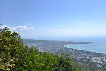 Beautiful bay in the city of Gelendzhik, on a clear sunny day from the height of the mountains