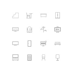 Furniture simple linear icons set. Outlined vector icons