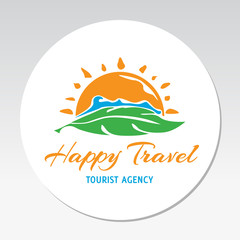 summer Travel and tour agency vector logo design. Beach, Sea, Sunset, Template