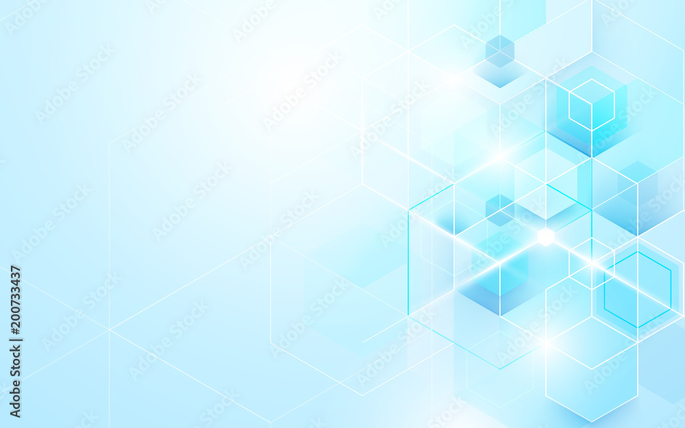 Poster abstract blue geometric and hexagons shiny. science or technology concept background template brochu