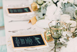 Wedding table decor in white green tones