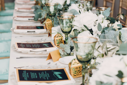 Wedding Table Decor In White Green Tones
