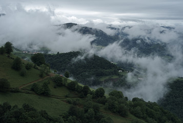 Fototapeta na wymiar Beautiful panorama of foggy mountains.