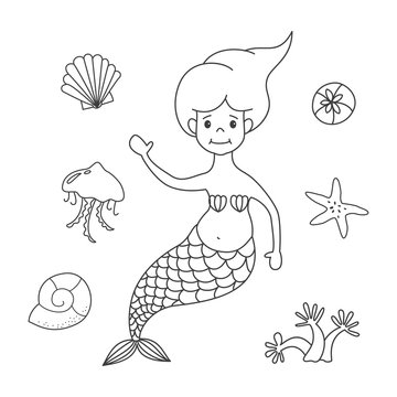 Cartoon mermaid on white background.