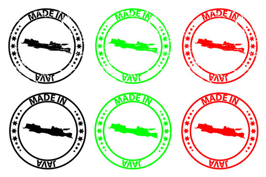 Made in Java - rubber stamp - vector, Java map pattern - black, green and red