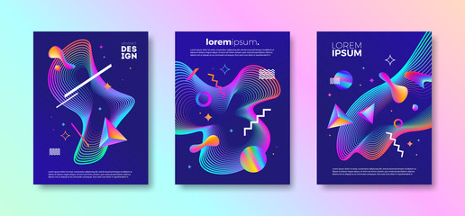 Set of cover design with abstract multicolored different shapes. Vector illustration template. Universal abstract design for covers, flyers, banners, greeting card, booklet and brochure.