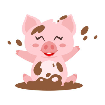 pig bathing in mud
