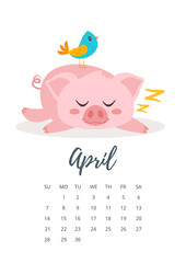 April 2019 year calendar page 
