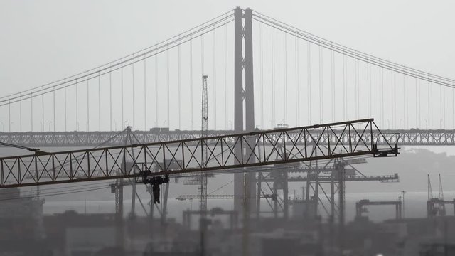 Steel bridge and crane moving