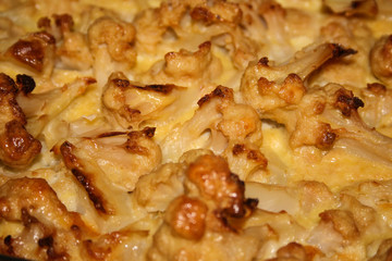 Close up of Tasty cauliflower pie in baking tray
