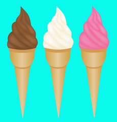 Ice cream cones vector- Chocolate, Vanilla and Strawberry 