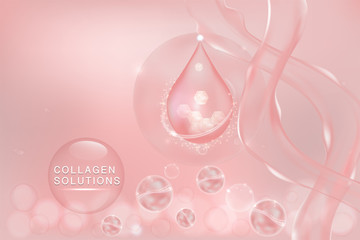 Pink Collagen Serum drop, cosmetic advertising background ready to use, luxury skin care ad, Illustration vector.