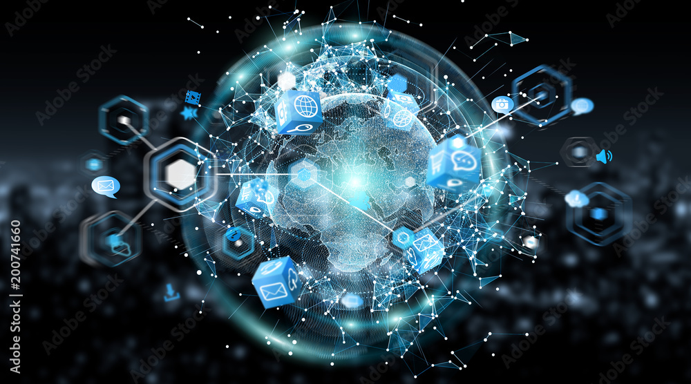 Poster Connections system global world view 3D rendering