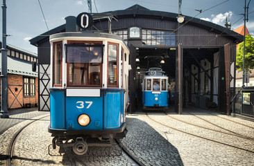 Fototapeta old historic tram in royal city Cracow in Poland obraz