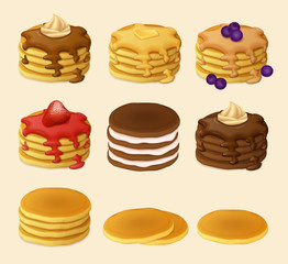 Set of various kinds of pancakes. Retro poster. Vector Illustration