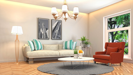 Interior living room. 3d illustration
