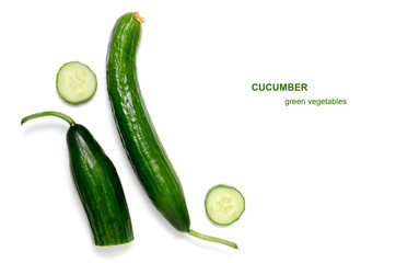 Green cucumber on white background.Vegetables and vitamins.