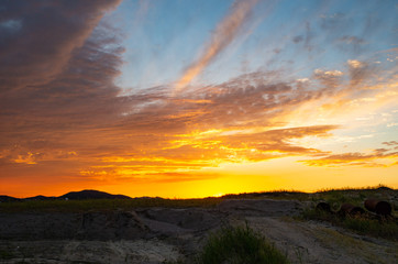 Beautiful gradation of sunset over hills.
