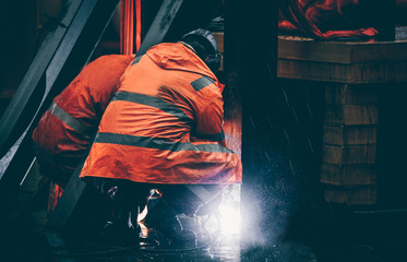 Welding construction on a workplace - obrazy, fototapety, plakaty