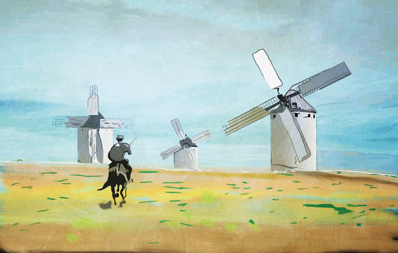 Don Quijote Kampf gegen Windmühlen