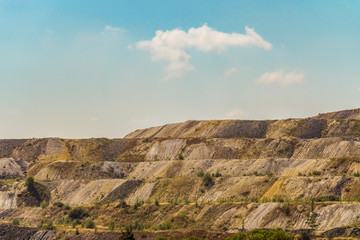 Dumps of processed iron ore. Waste from the iron ore industry. Belgorod region, Russia.