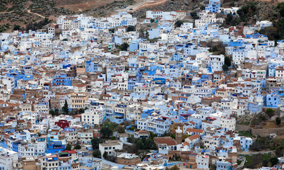 Panorama of blue Medina of Chefchaouen city in Morocco, Africa