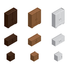 Isometric wardrobe icon set. Vector.