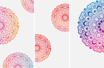 White backgrounds with colorful mandalas.