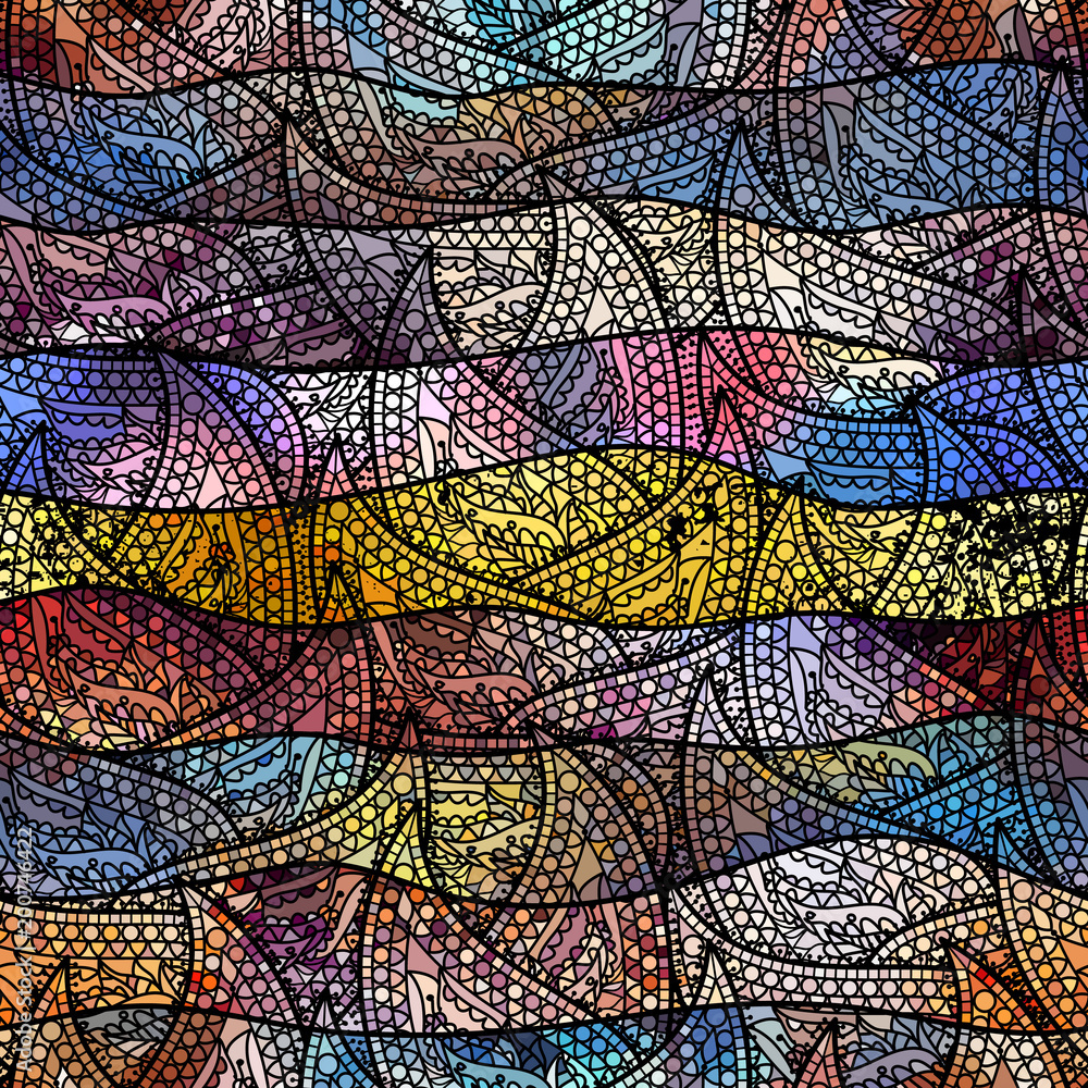 Poster low poly ornamental texture based on decorative elements paisley. seamless pattern in indian style.