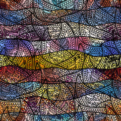 Low poly ornamental texture based on decorative elements Paisley. Seamless pattern in indian style. © kastanka