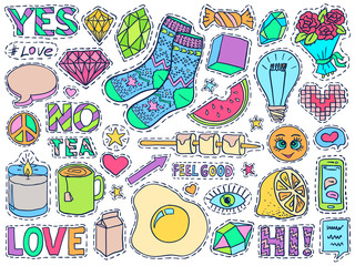 Patch badges set college doodles social media colorful 4