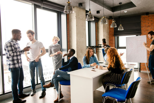 resting people in the small modern office