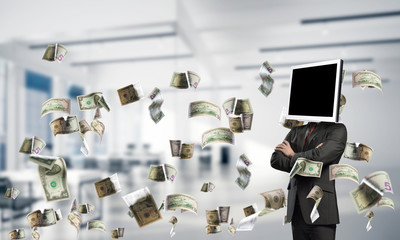 Businessman with monitor instead of head.