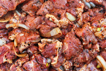 Raw meat for barbecue, marinated and ready to roast