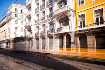 Fototapeta na wymiar Long exposure shot . Commerce square (Praca do Comercio) in Lisbon, Portugal .