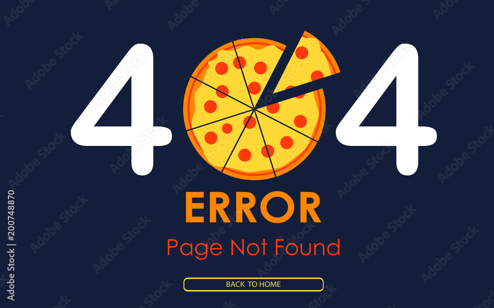 Poster 404 error page not found vector pizza graphic background