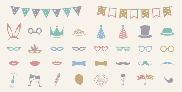 Pastel colured party icons - big set. Vector.