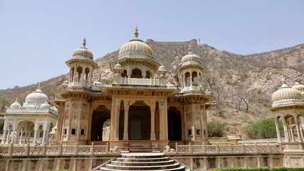 Gaitor Ki Chhatriyan in Jaipur, Rajasthan Indien, Mogularchitektur, Grabmahl