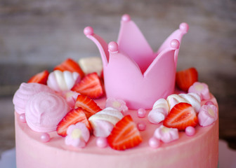 beautiful home made pink cake with Princess crown