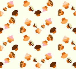 Pattern of cakes with fillings and a gentle yellow background