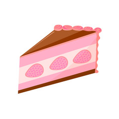A piece of a festive cake with strawberry filling and chocolate icing
