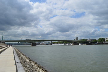 City panorama with big river and bridge