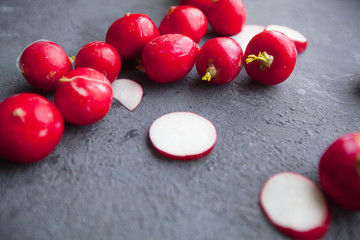 Healthy breakfast on dark stone background
