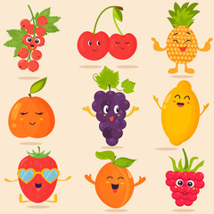 Big bright set of funny cartoon fruits
